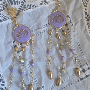 Chic Lotus Drop Earrings in Lavender and Gold